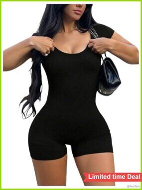 Plus Size Bodycon Romper Short Sleeve Scoop Neck Workout Yoga Jumpsuit
